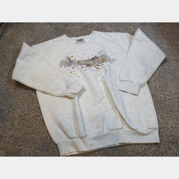 Vtg Northern Reflections Fall Nature Farm Scene Pumpkins Cottage Sweatshirt - Picture 1 of 8